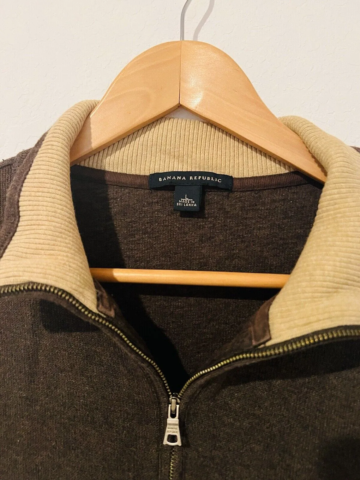 BANANA REPUBLIC Mens 100% Cotton Sweater Sz L 1/4 Zip Pullover Long Sleeve Brown