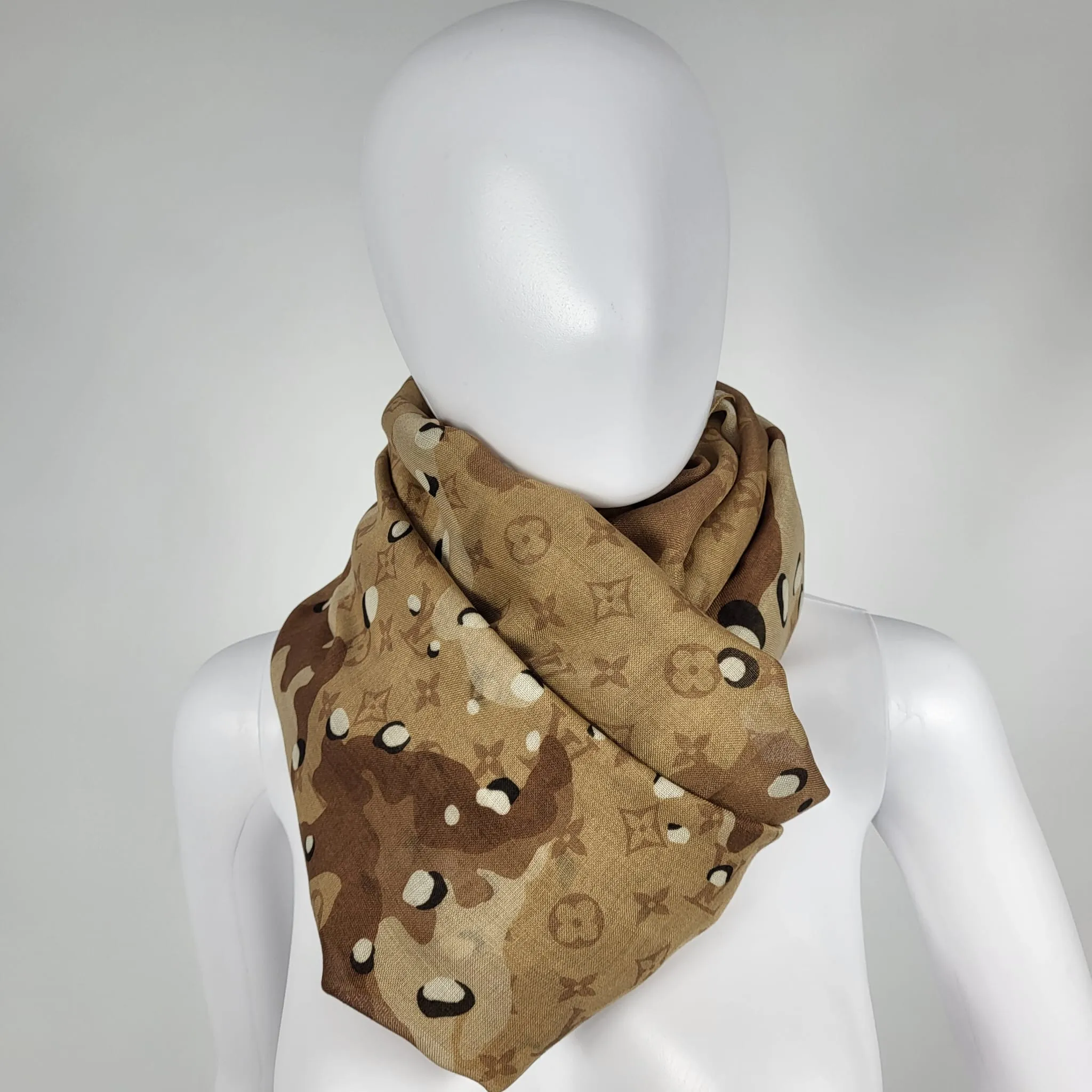 Beige Monogram Camouflage Shawl Scarf