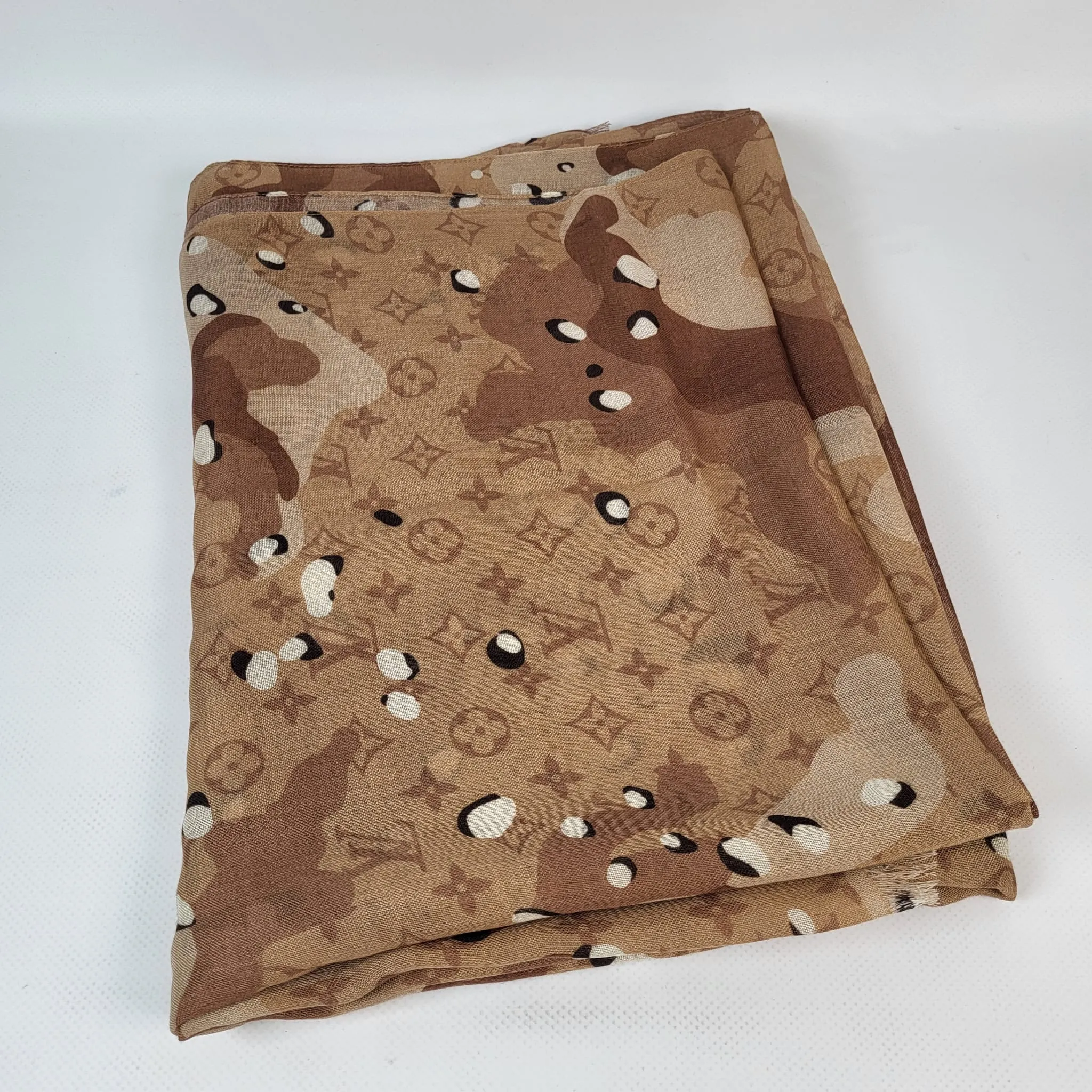 Beige Monogram Camouflage Shawl Scarf