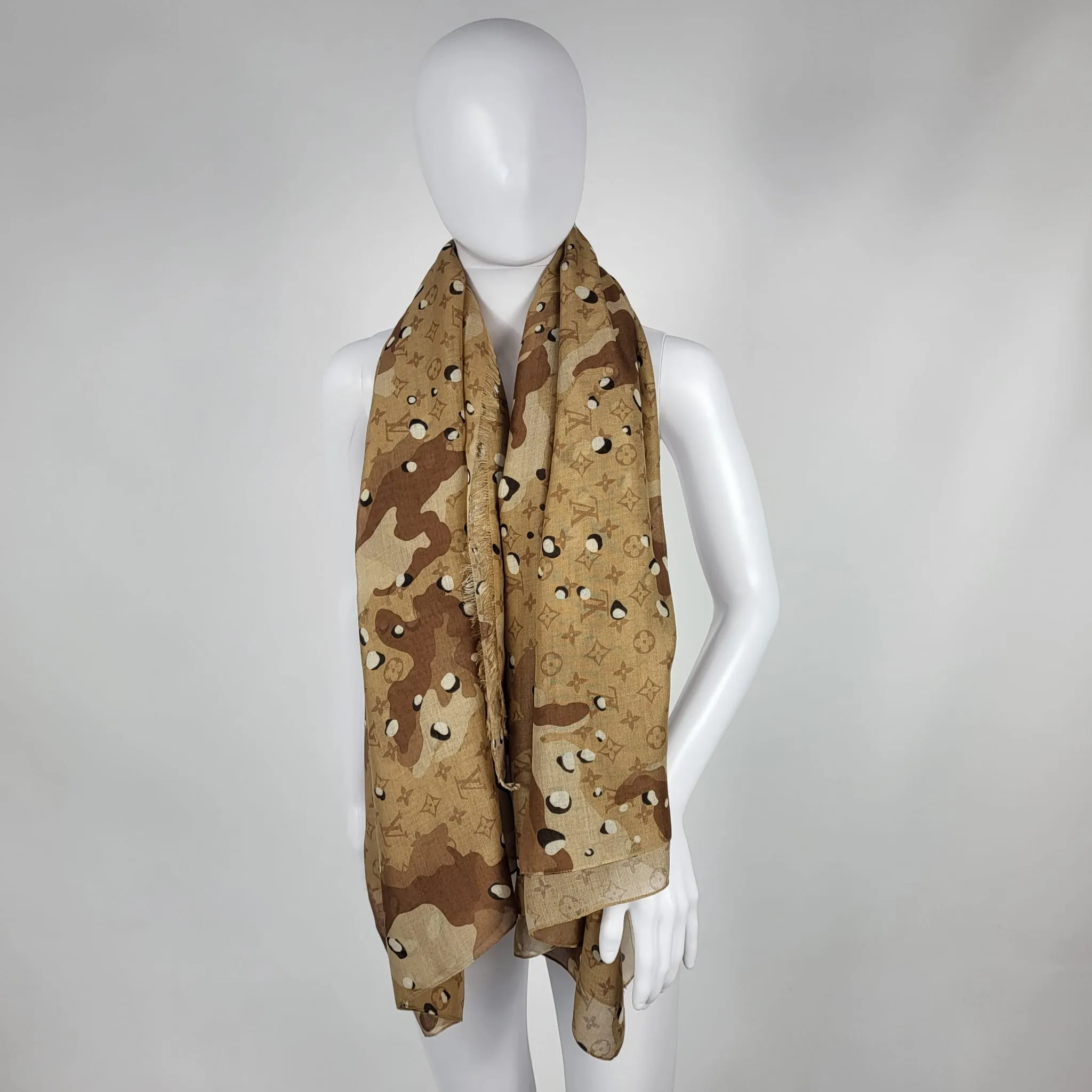 Beige Monogram Camouflage Shawl Scarf