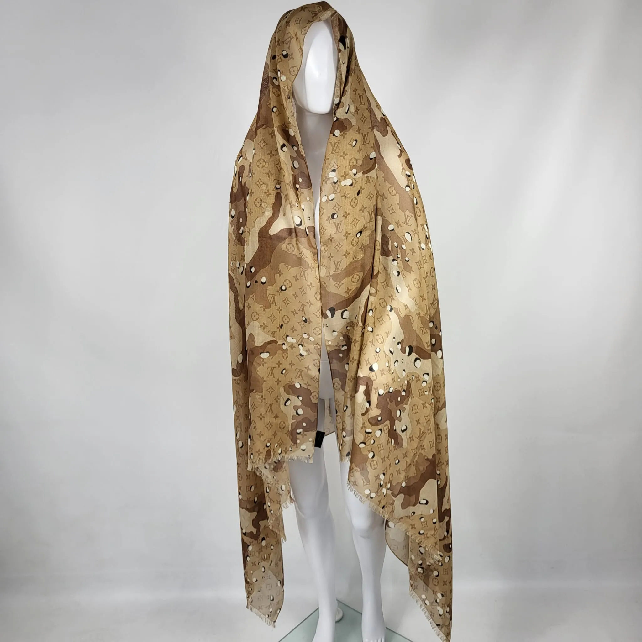 Beige Monogram Camouflage Shawl Scarf