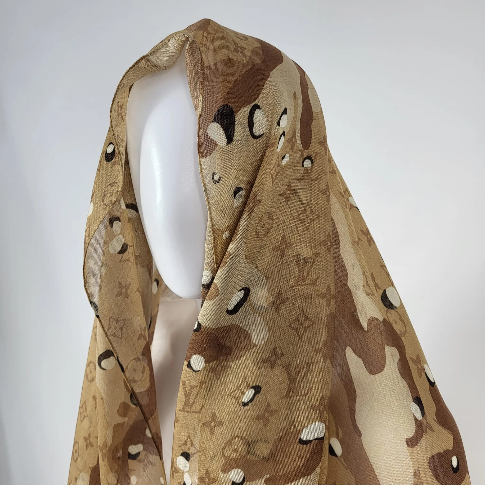 Beige Monogram Camouflage Shawl Scarf