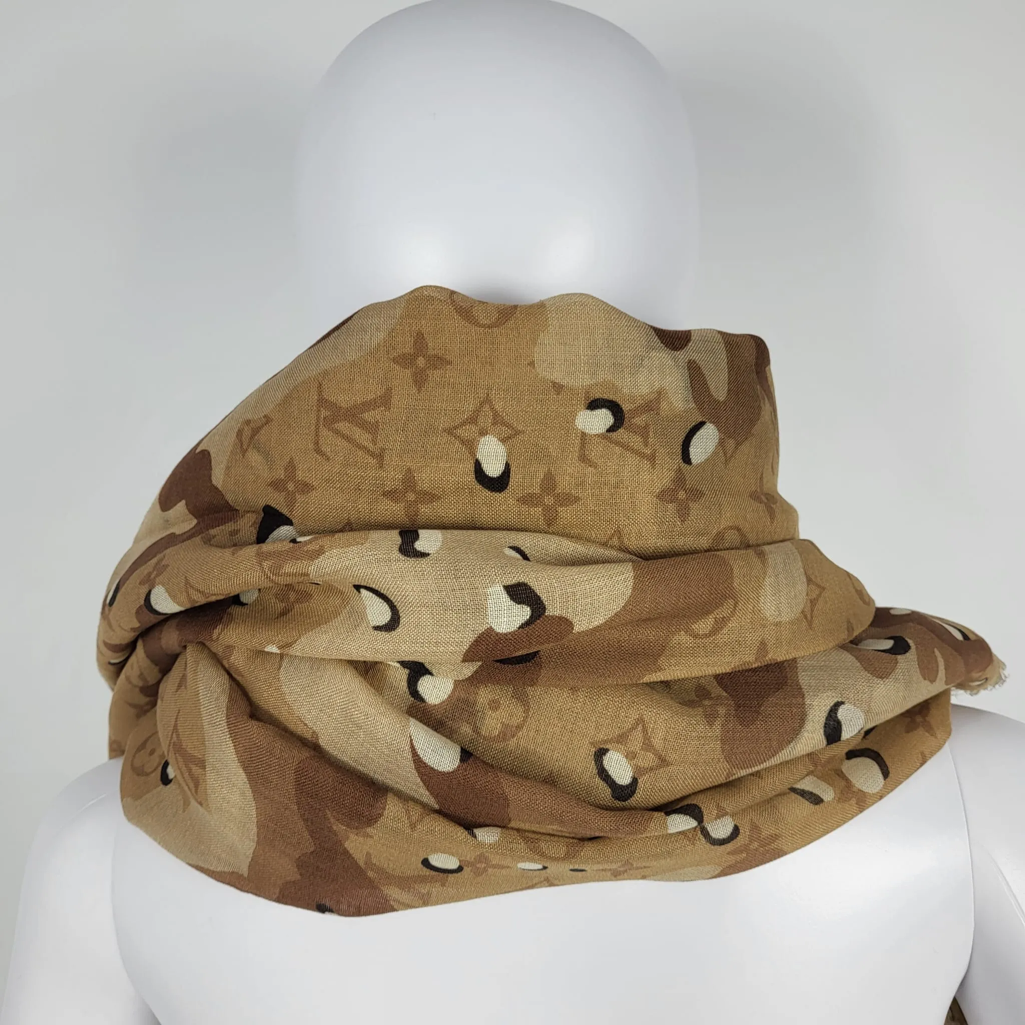 Beige Monogram Camouflage Shawl Scarf