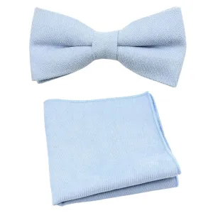 Benedict Soft Blue Cotton Blend Bow Tie and Pocket Square Set