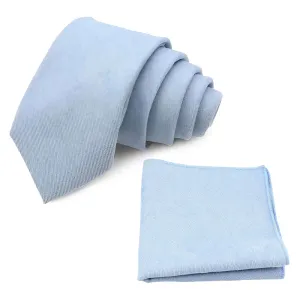 Benedict Soft Blue Cotton Blend Tie and Pocket Square Set