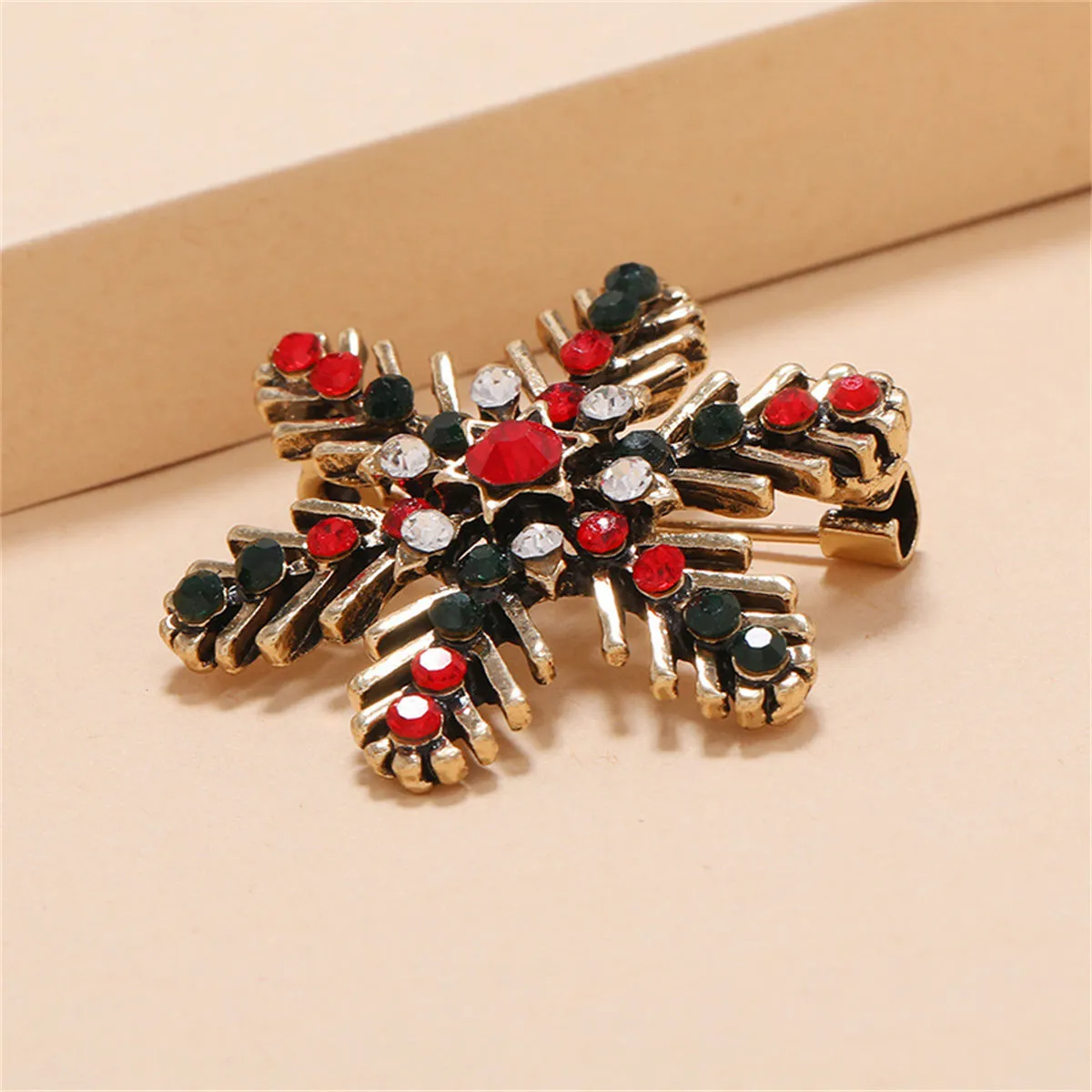 Black & Red Cubic Zirconia 18K Gold-Plated Snowflake Brooch