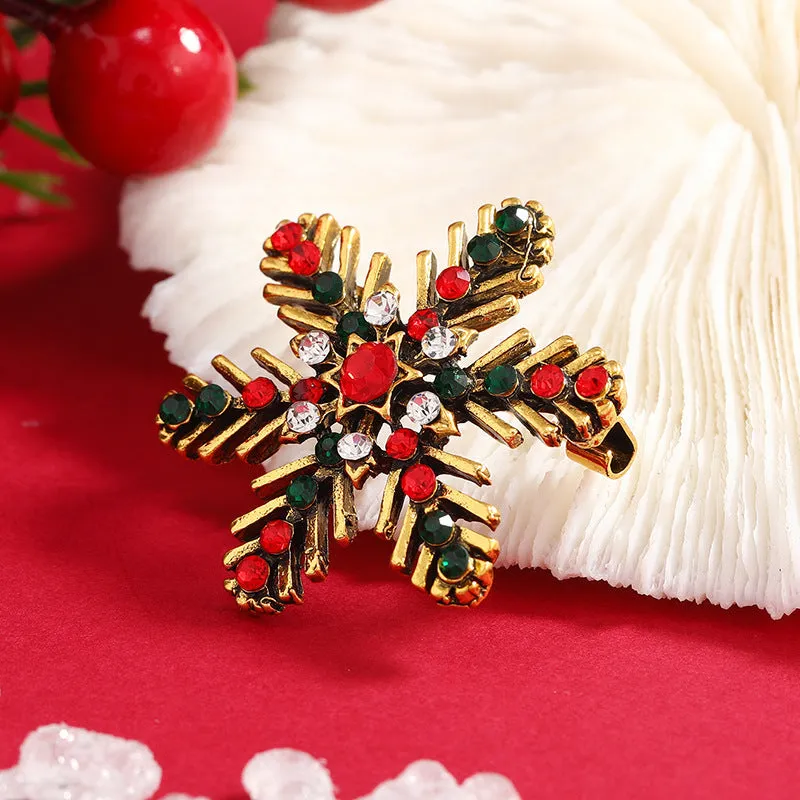 Black & Red Cubic Zirconia 18K Gold-Plated Snowflake Brooch