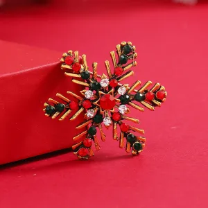Black & Red Cubic Zirconia 18K Gold-Plated Snowflake Brooch