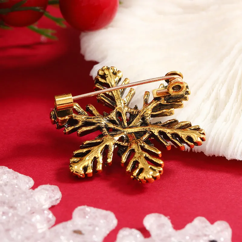 Black & Red Cubic Zirconia 18K Gold-Plated Snowflake Brooch