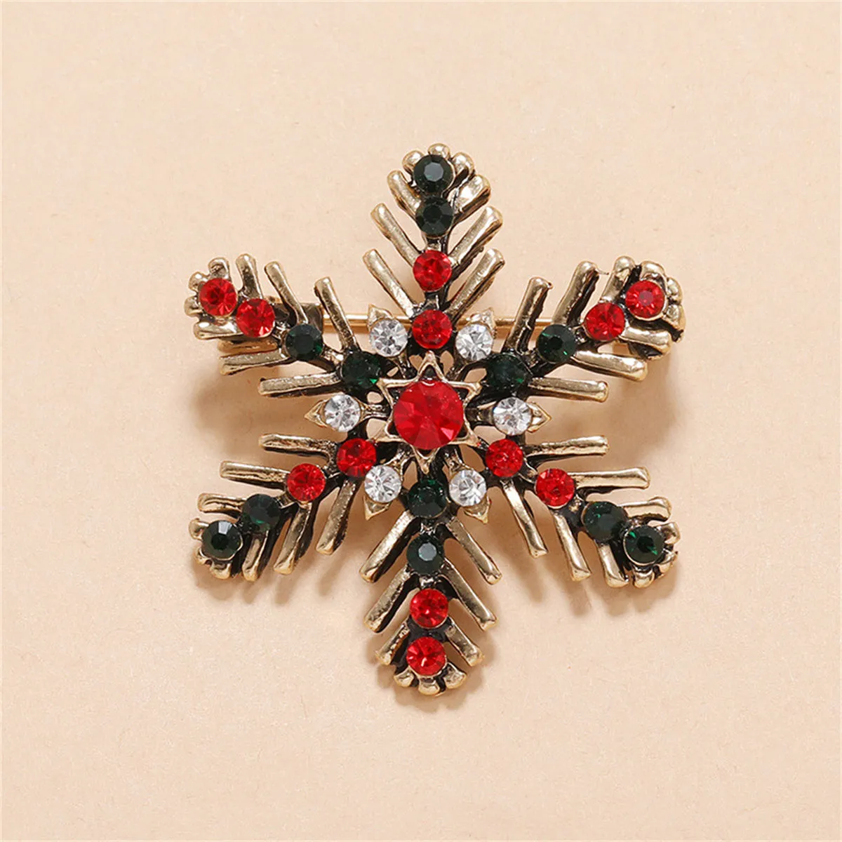 Black & Red Cubic Zirconia 18K Gold-Plated Snowflake Brooch