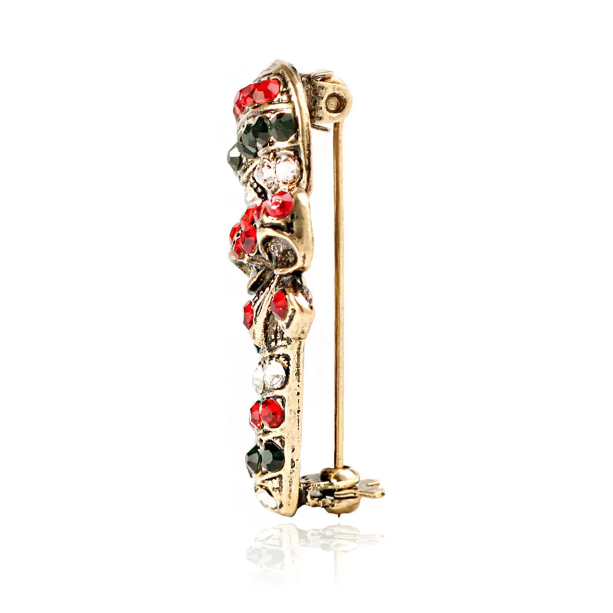 Black Cubic Zirconia & 18K Gold-Plated Candy Cane Brooch
