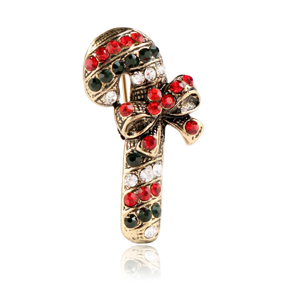 Black Cubic Zirconia & 18K Gold-Plated Candy Cane Brooch
