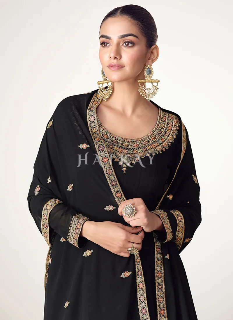 Black Multi Embroidery Anarkali Dress