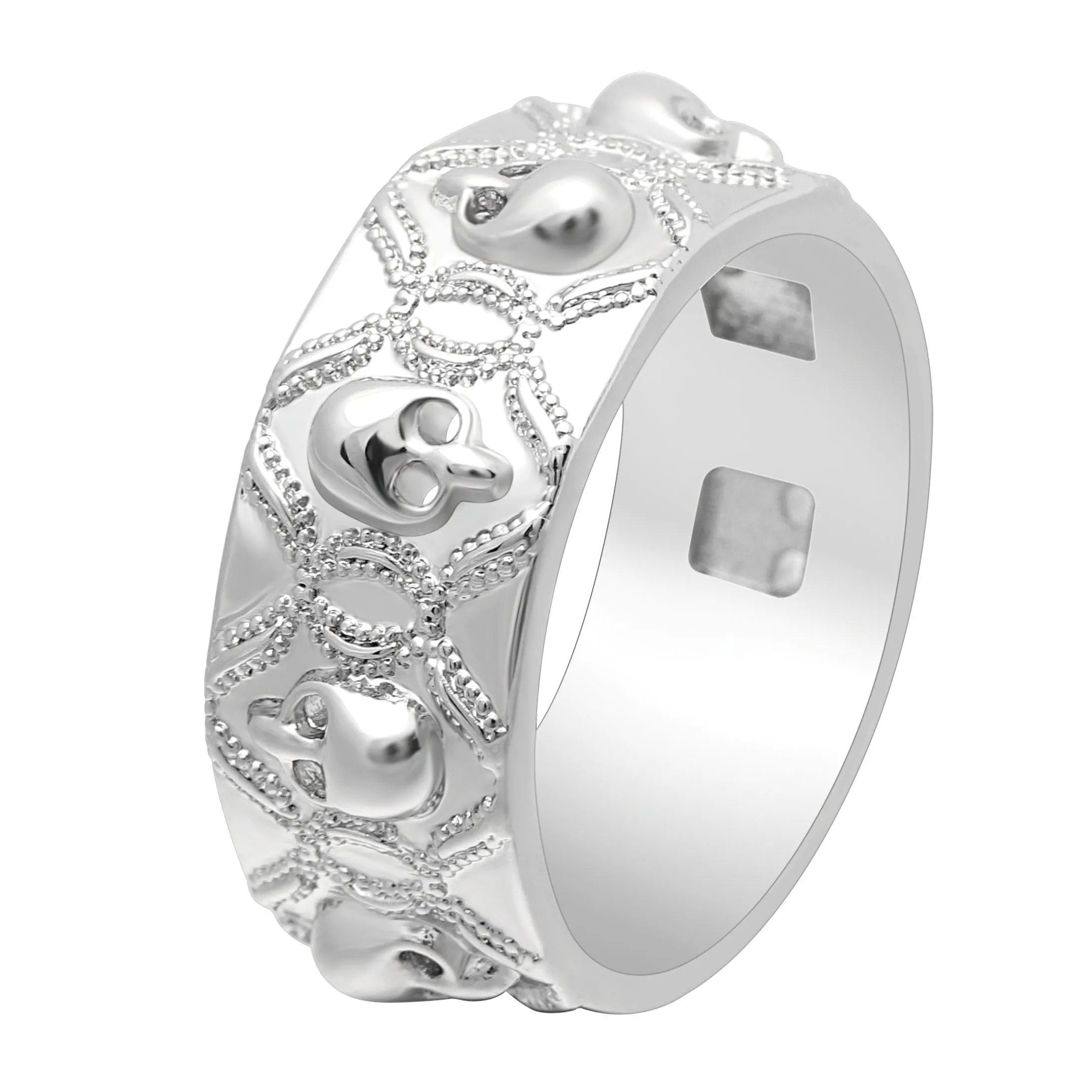 Black or Silver White Skull Ring Rhodium Plated