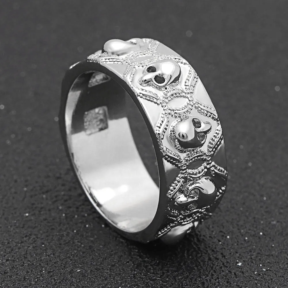 Black or Silver White Skull Ring Rhodium Plated