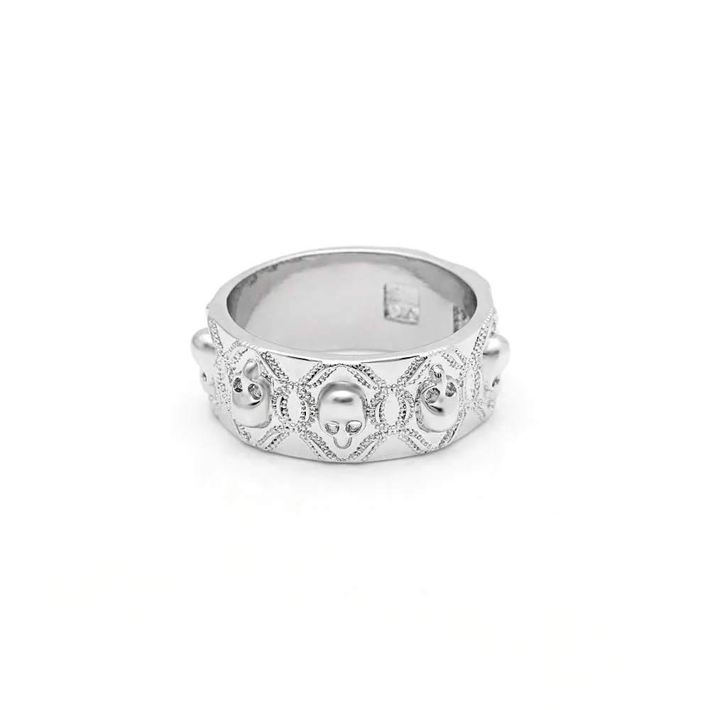 Black or Silver White Skull Ring Rhodium Plated