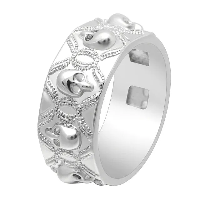 Black or Silver White Skull Ring Rhodium Plated
