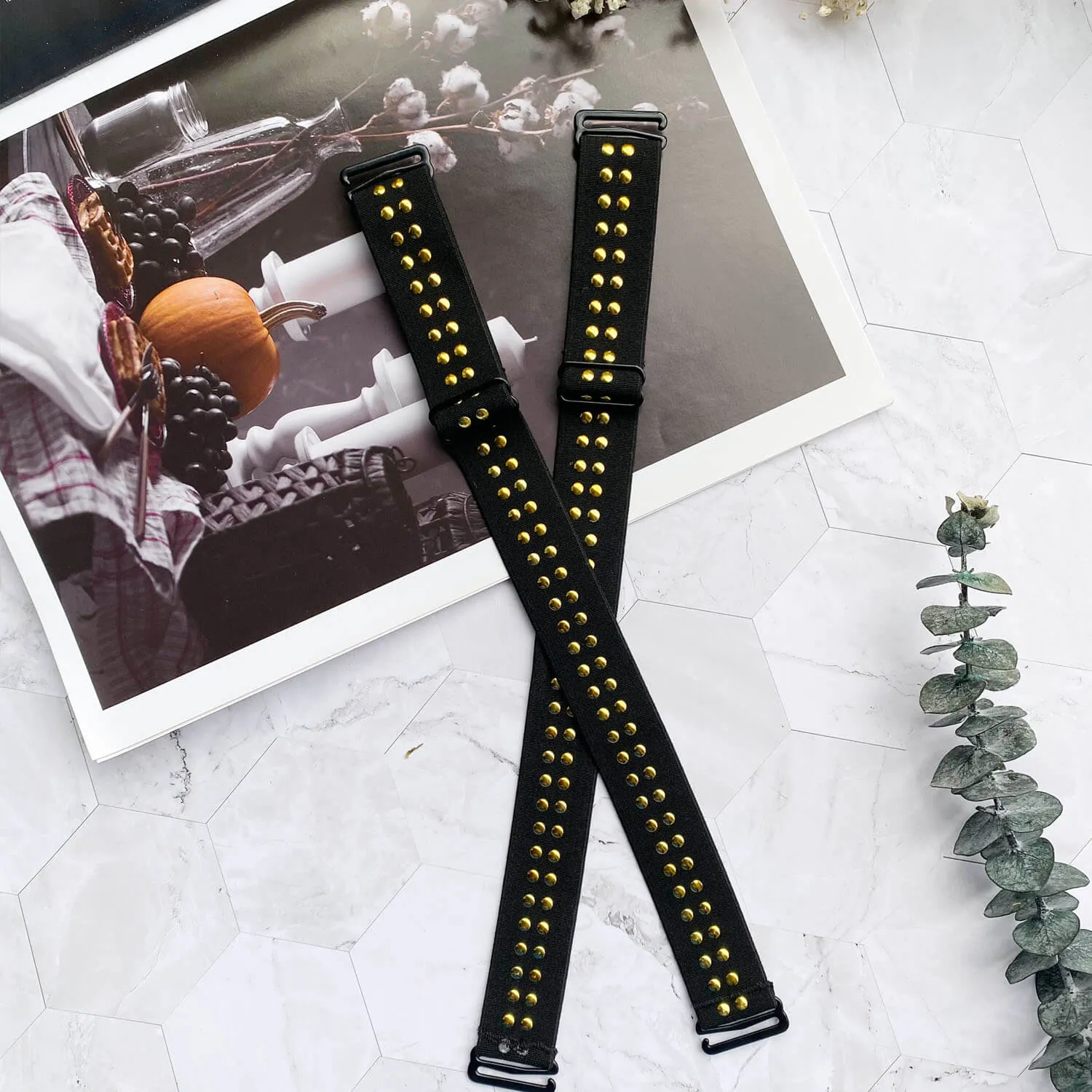 Black Punk Beaded Bra Straps Replacement 1 inch Width