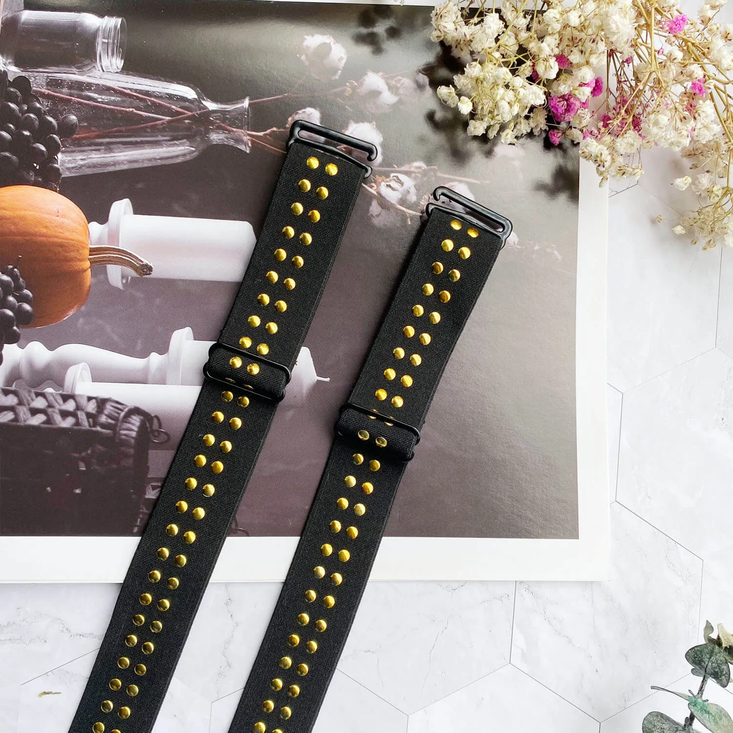 Black Punk Beaded Bra Straps Replacement 1 inch Width