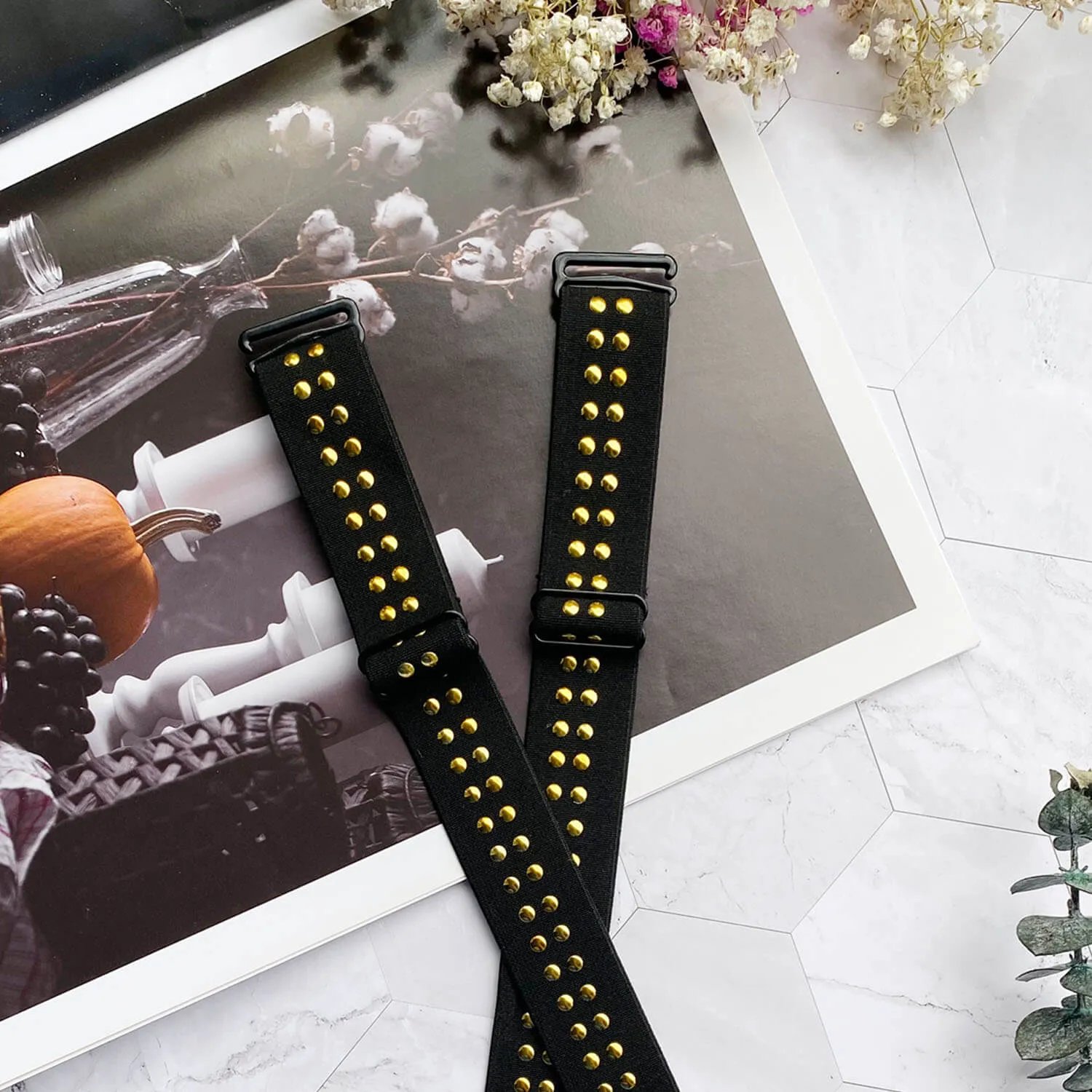 Black Punk Beaded Bra Straps Replacement 1 inch Width