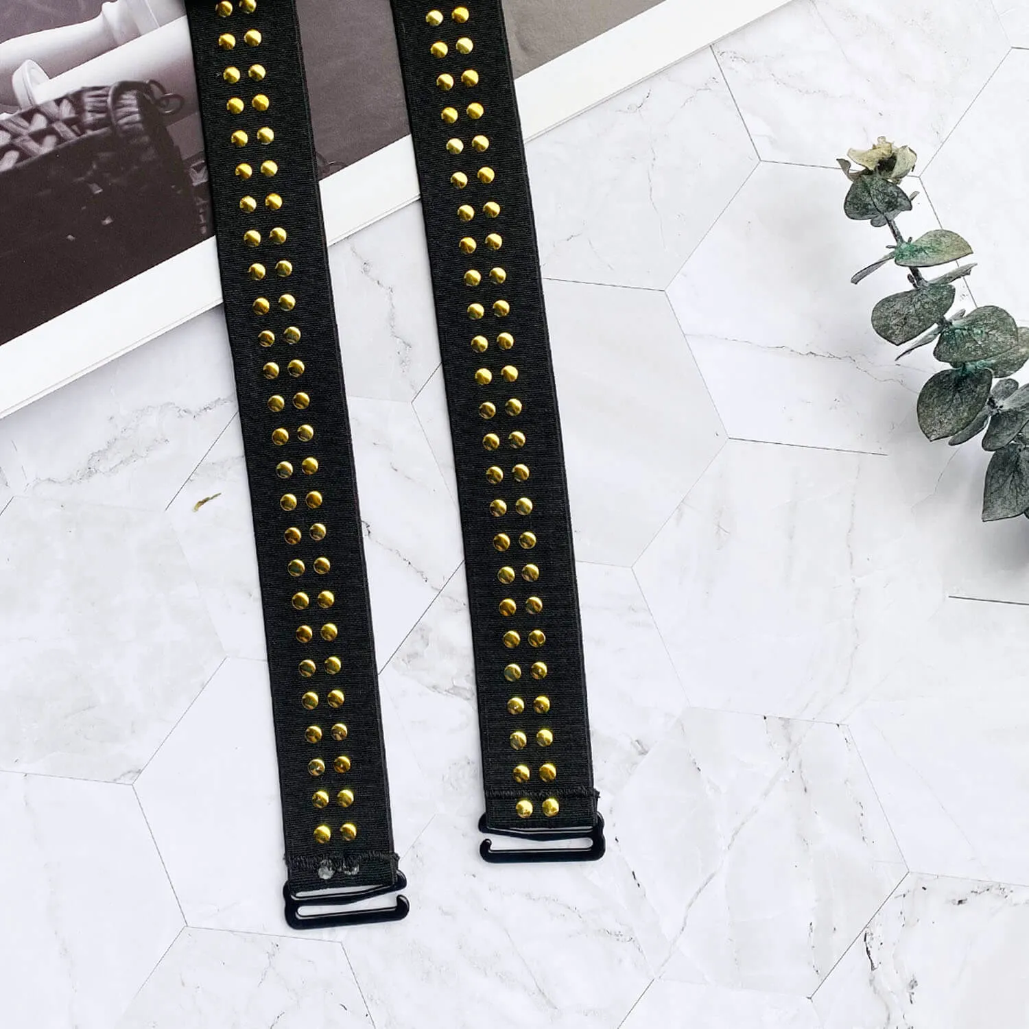 Black Punk Beaded Bra Straps Replacement 1 inch Width