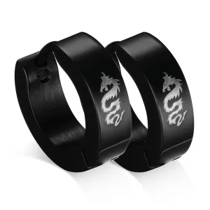 Black Stainless Steel Women's/Men's Laser Dragon Earrings