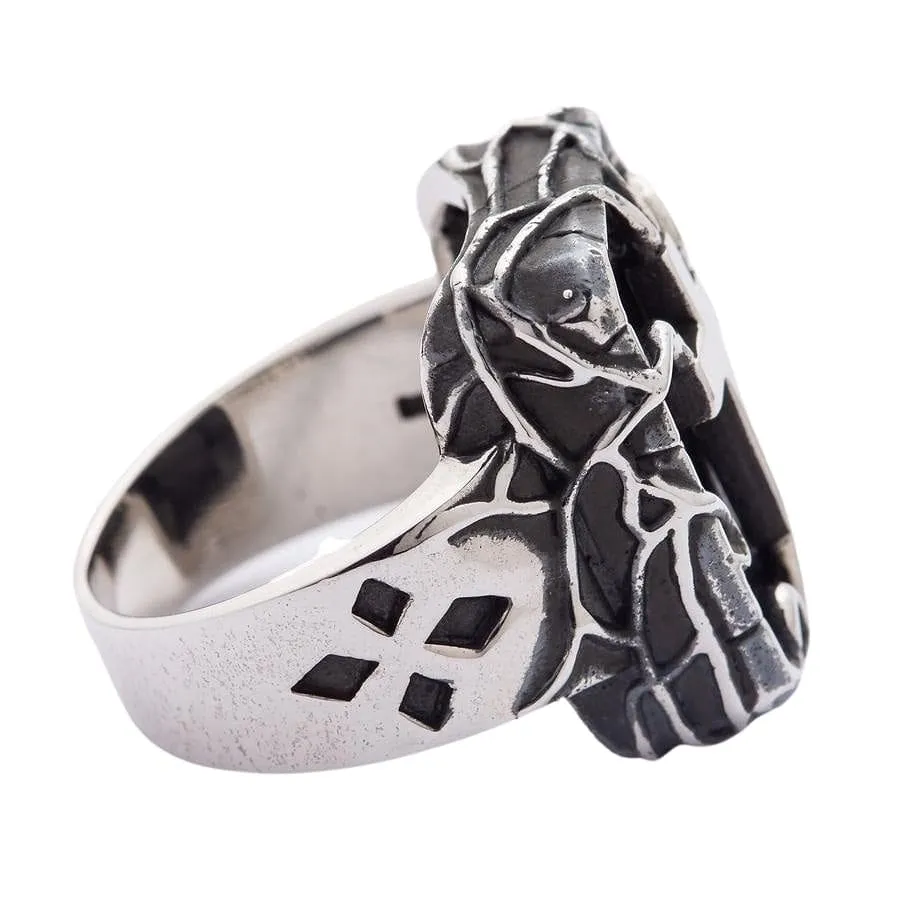 Black Stone 925 Sterling Silver Gothic Cross Men's Ring