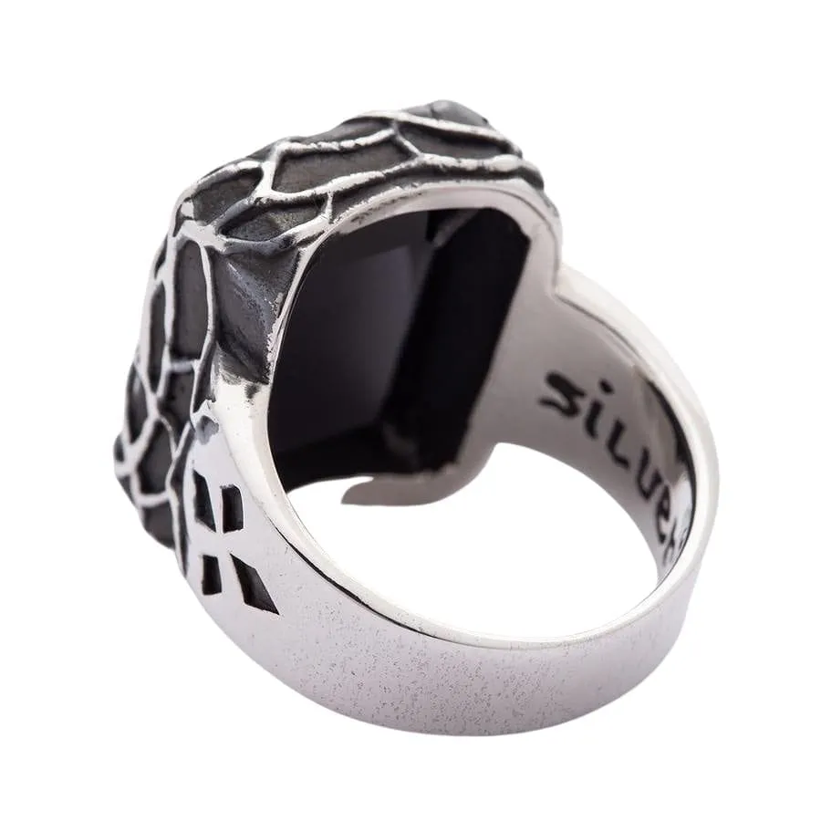 Black Stone 925 Sterling Silver Gothic Cross Men's Ring