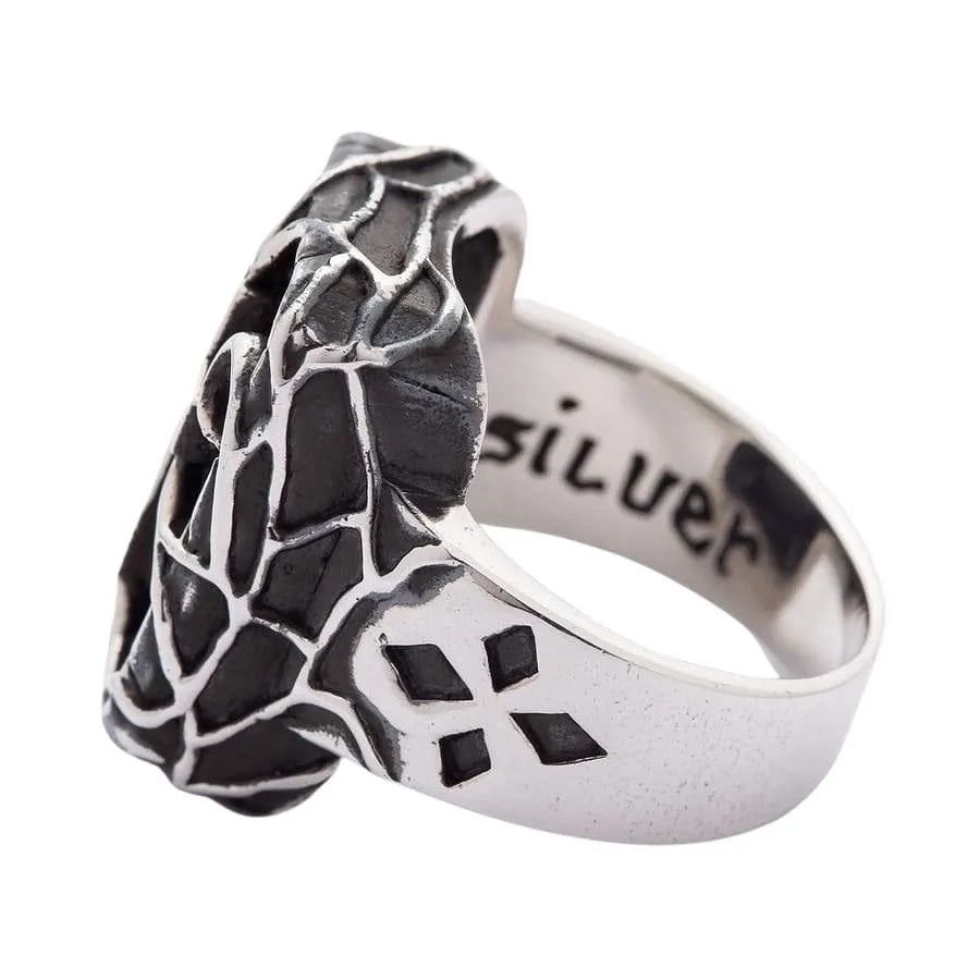 Black Stone 925 Sterling Silver Gothic Cross Men's Ring
