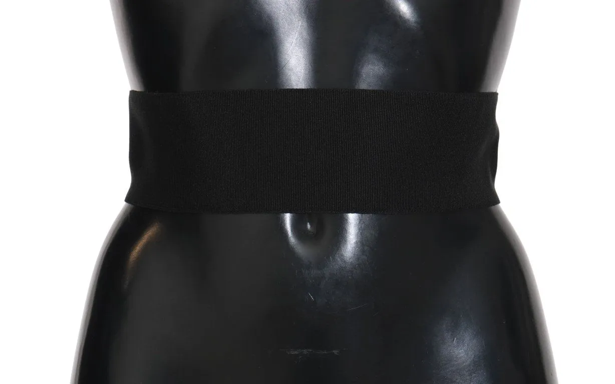 Black Stretch Leather Waist Wide Belt
