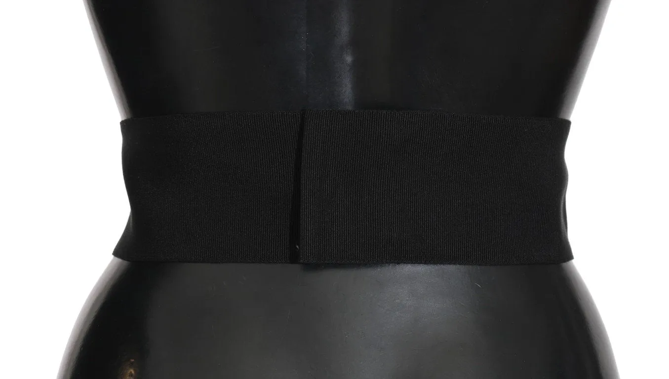 Black Stretch Leather Waist Wide Belt