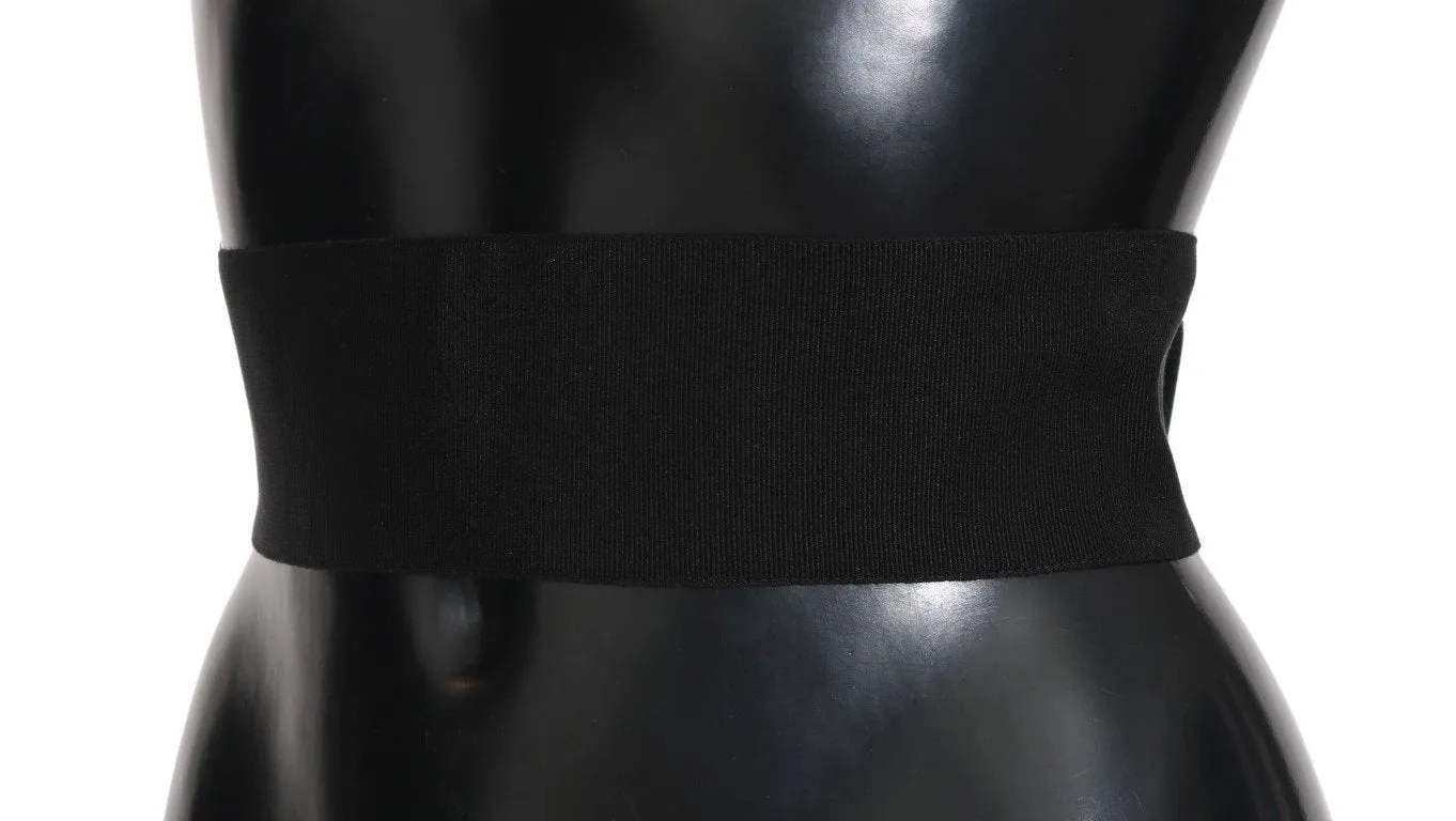 Black Stretch Leather Waist Wide Belt