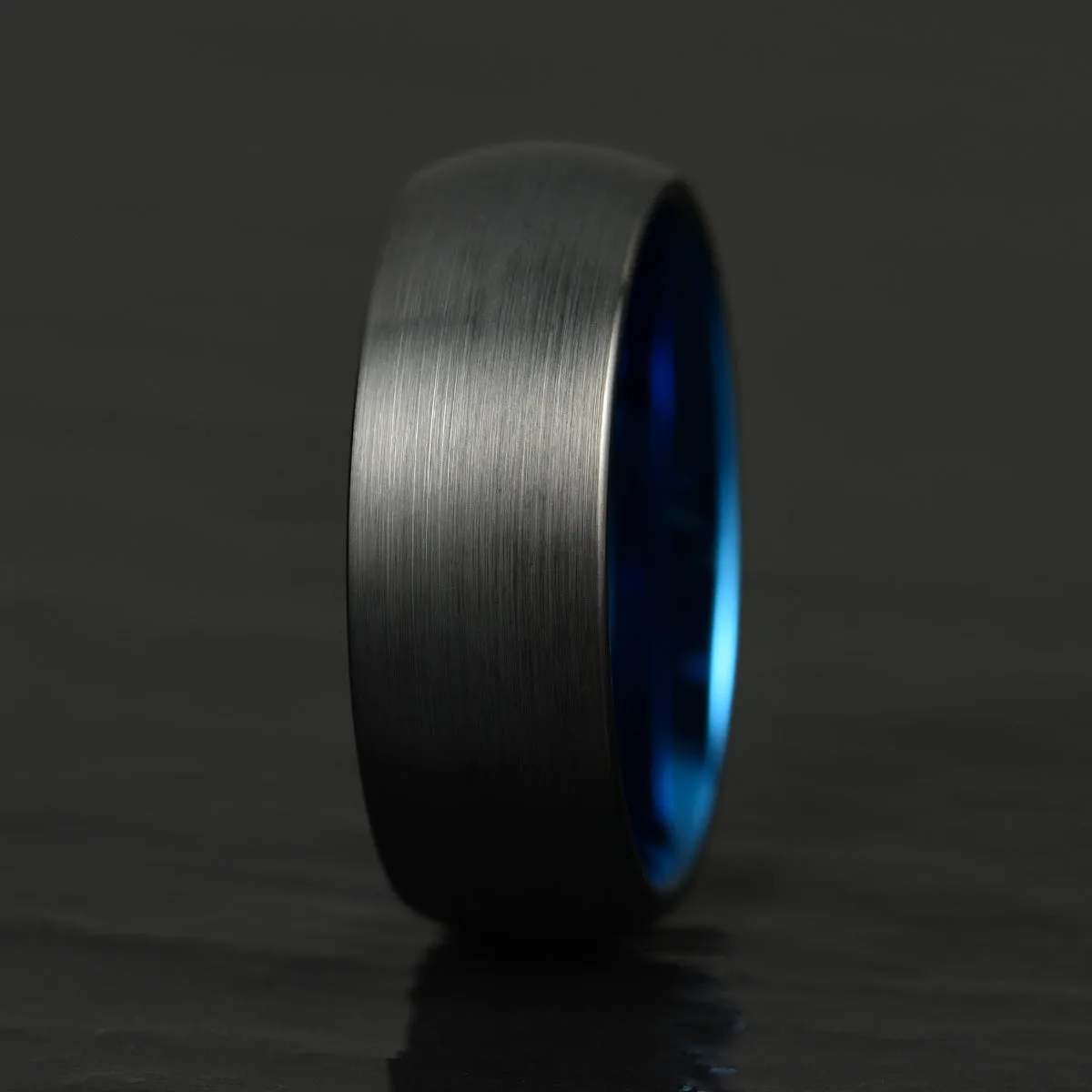 Black Tungsten Blue Inlay Pristine Passion Men's Wedding Band 8MM