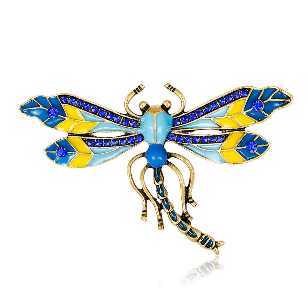 Blue Cubic Zirconia & Enamel 18K Gold-Plated Dragonfly Brooch