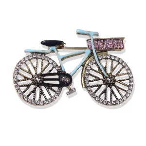 Blue Enamel & Cubic Zirconia 18K Gold-Plated Bicycle Brooch