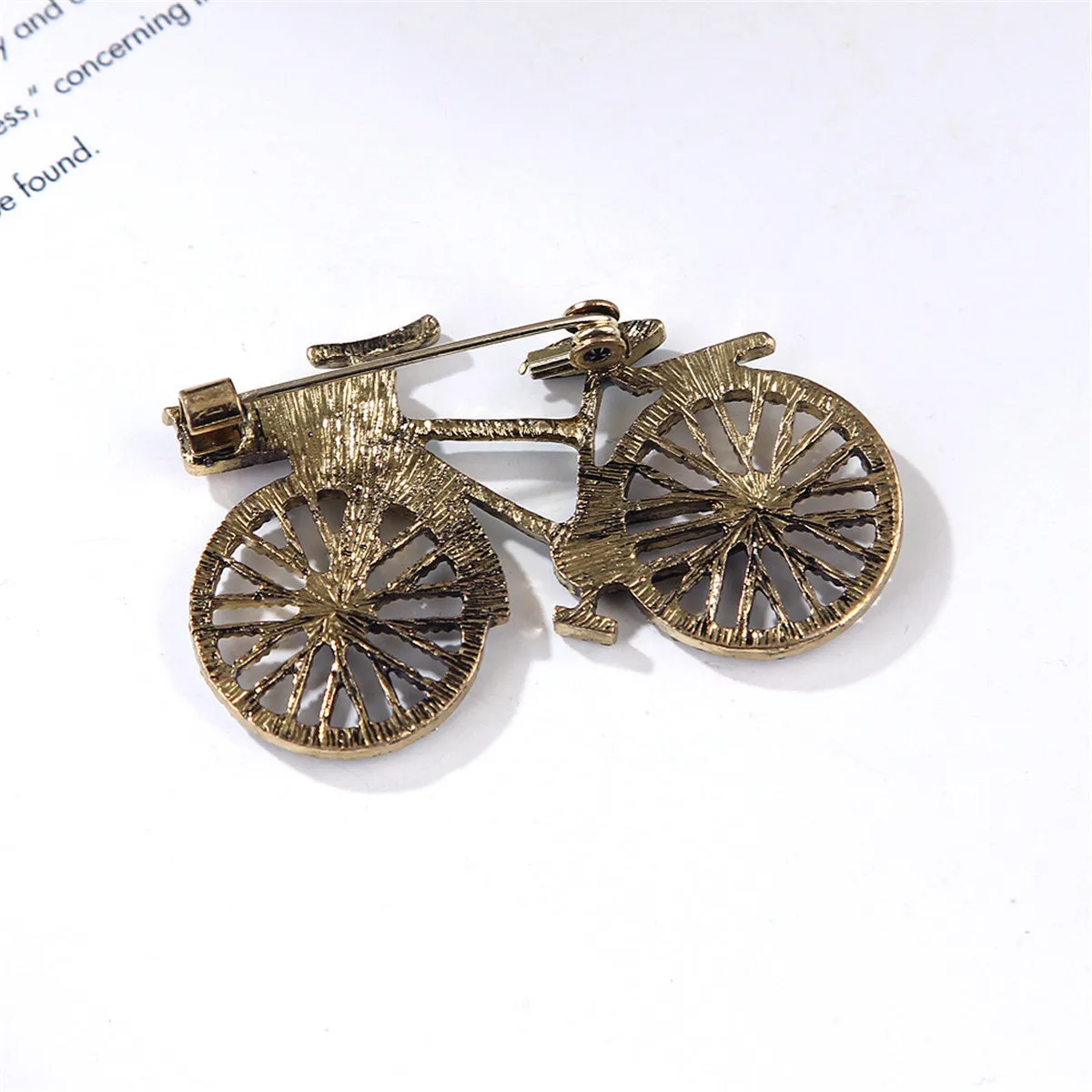 Blue Enamel & Cubic Zirconia 18K Gold-Plated Bicycle Brooch