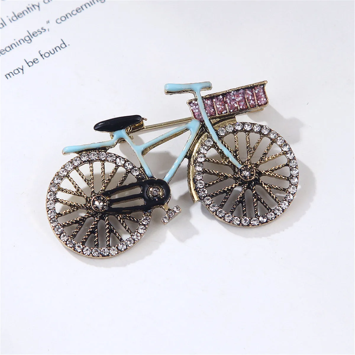 Blue Enamel & Cubic Zirconia 18K Gold-Plated Bicycle Brooch