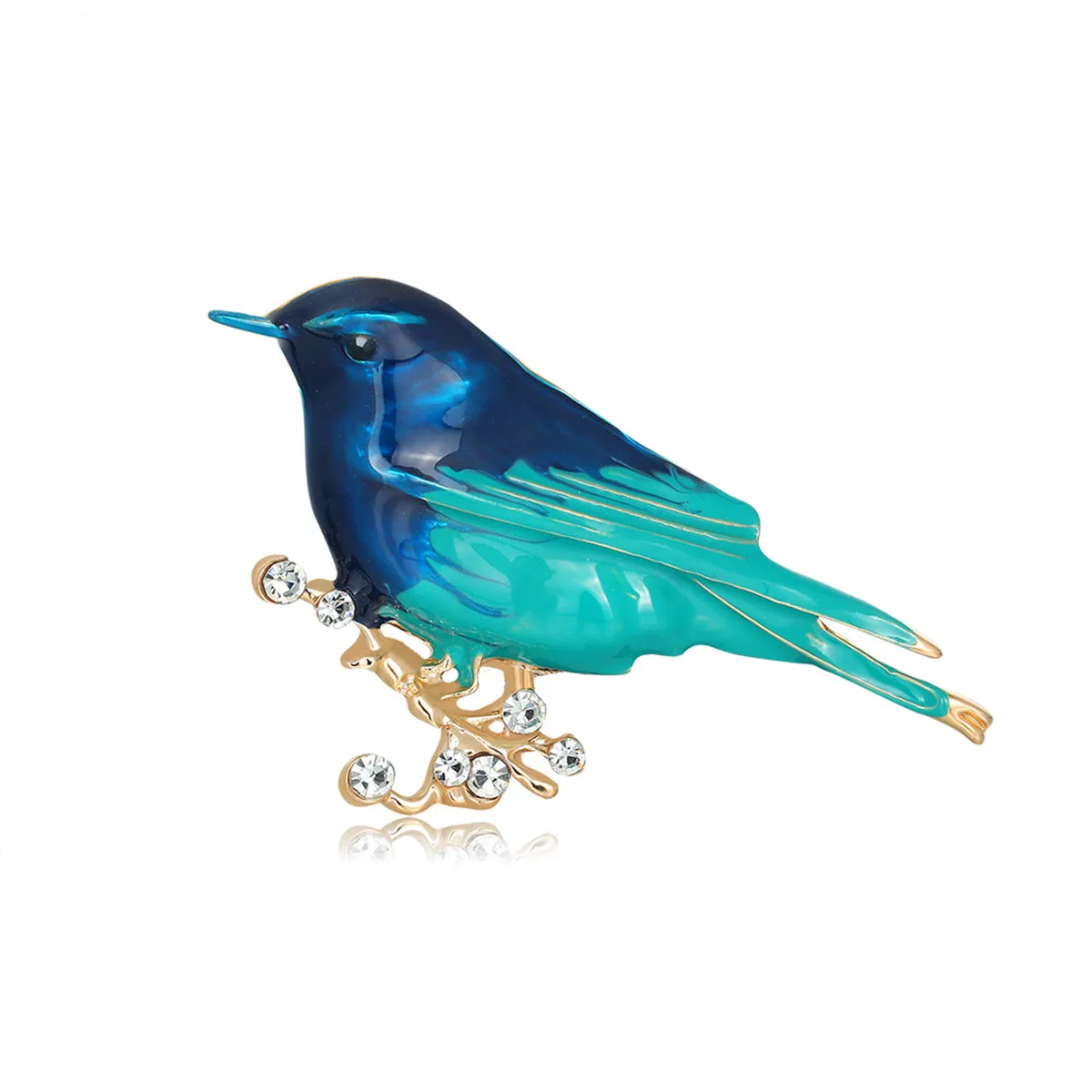 Blue Enmael & Cubic Zirconia 18K Gold-Plated Bird Brooch