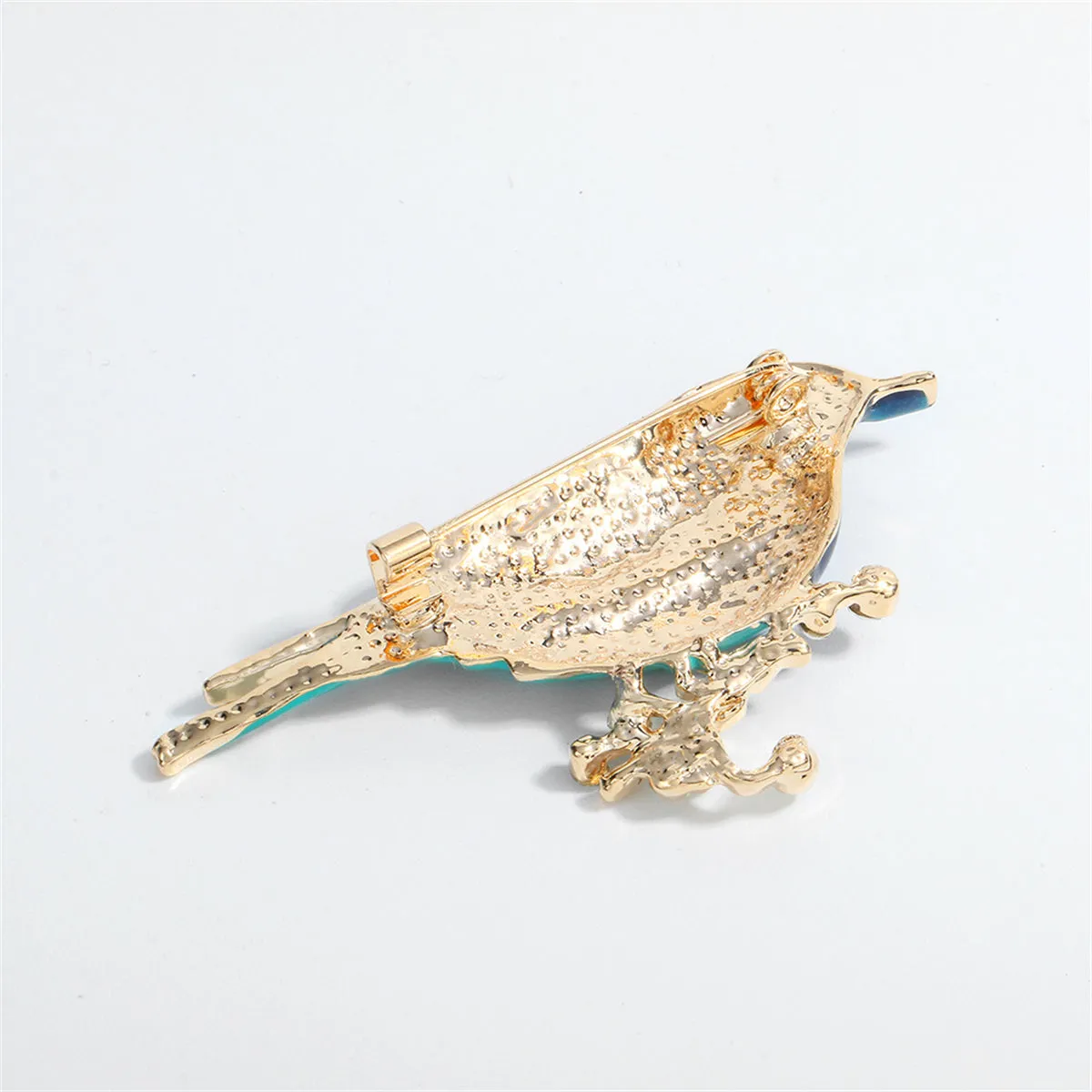 Blue Enmael & Cubic Zirconia 18K Gold-Plated Bird Brooch