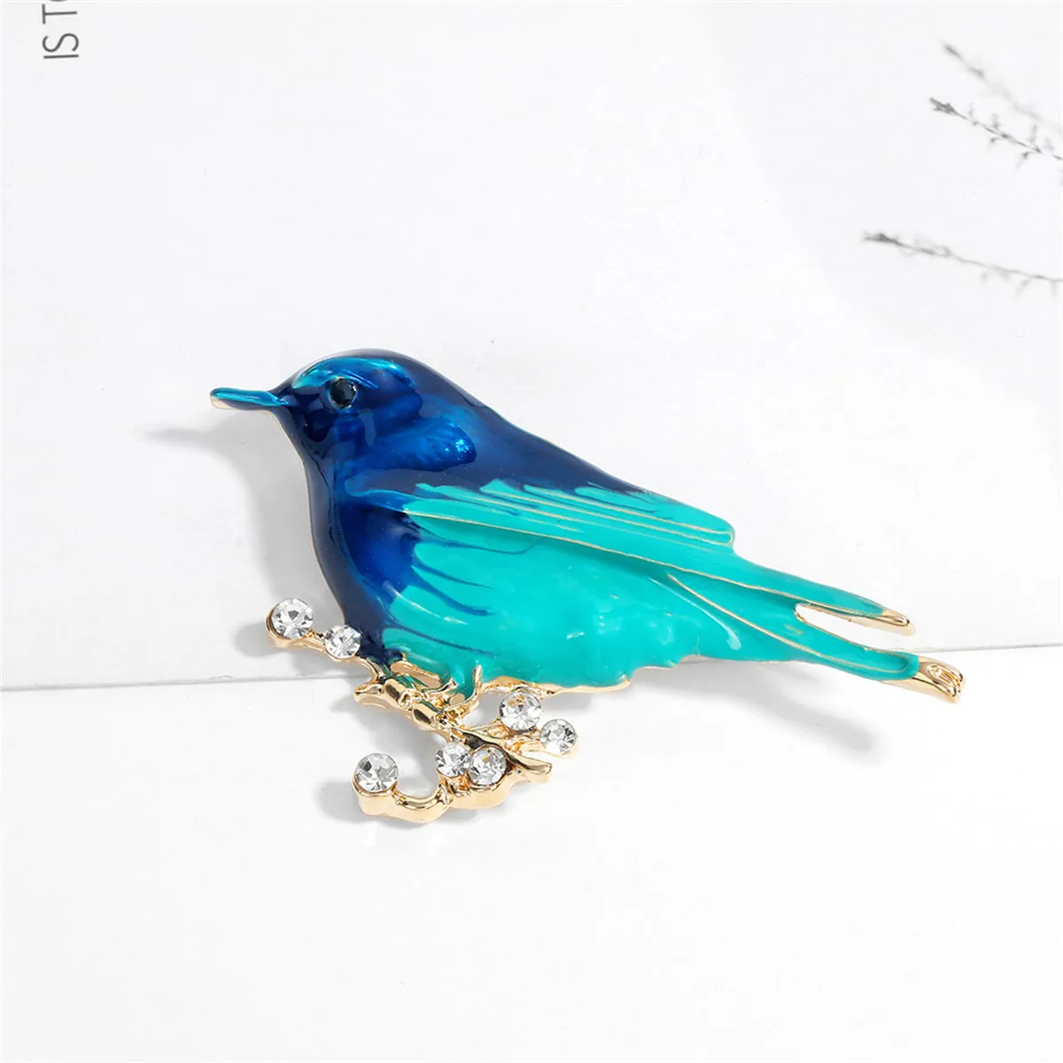 Blue Enmael & Cubic Zirconia 18K Gold-Plated Bird Brooch