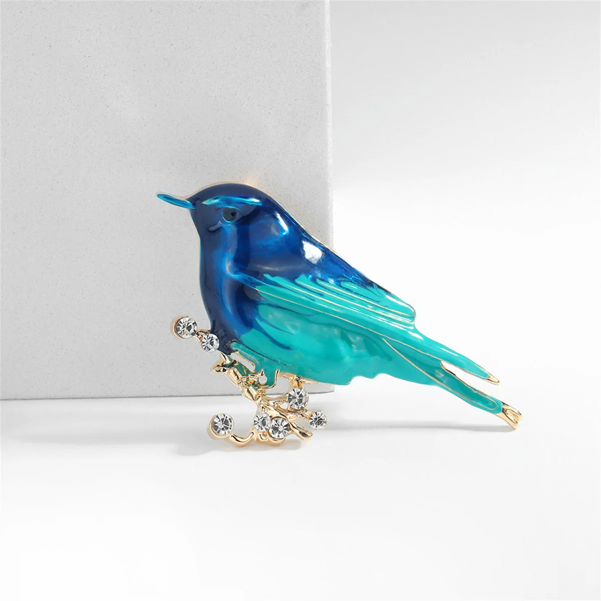 Blue Enmael & Cubic Zirconia 18K Gold-Plated Bird Brooch