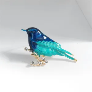 Blue Enmael & Cubic Zirconia 18K Gold-Plated Bird Brooch