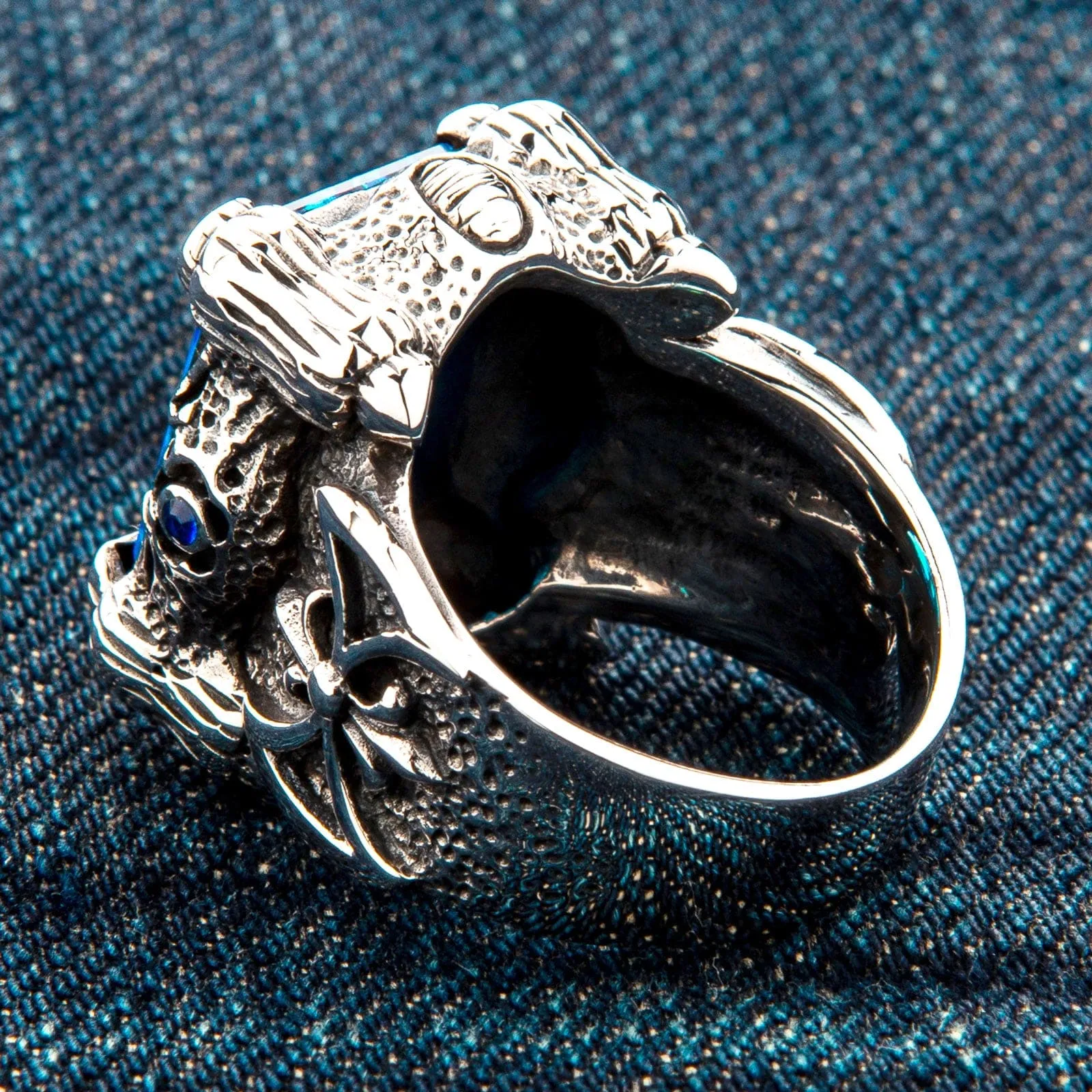 Blue Topaz Dragon Claw Sterling Silver Men's Ring