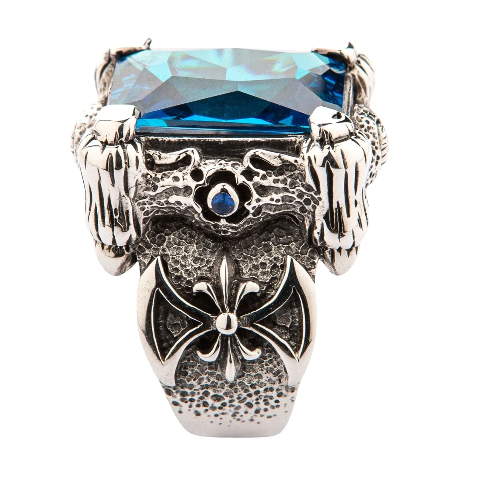 Blue Topaz Dragon Claw Sterling Silver Men's Ring