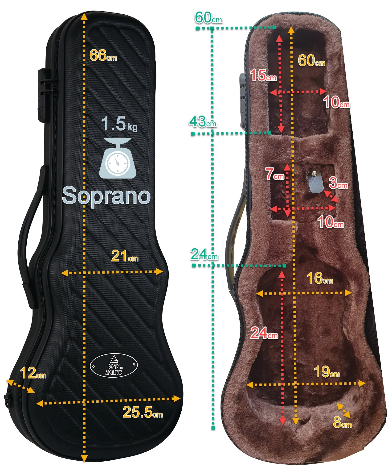 Bondi Shock-Rock Soprano Ukulele Hard Case - Green