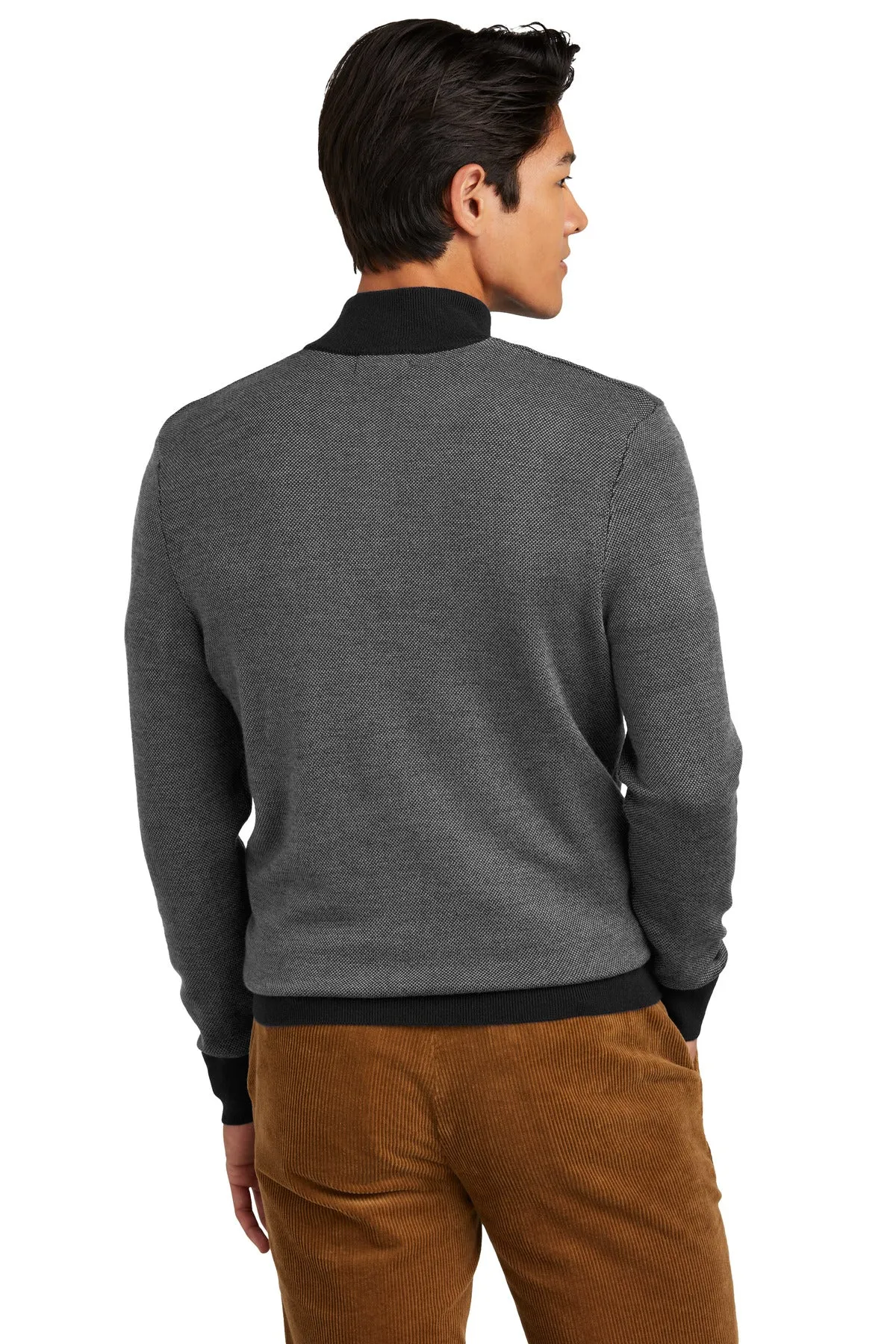 Brooks Brothers Washable Merino Birdseye 1/4-Zip Sweater BB18412 Deep Black/ Shadow Grey