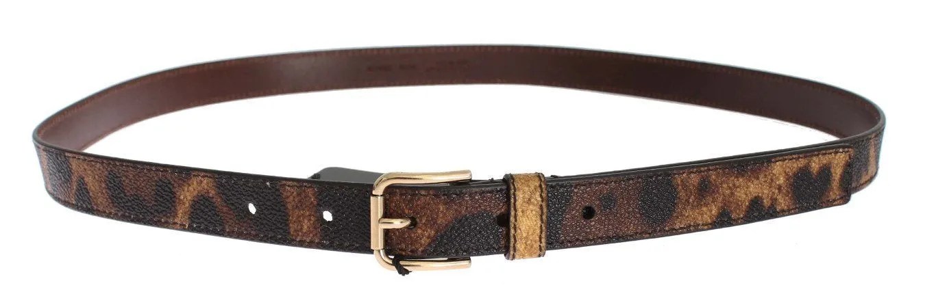 Brown Leopard Print Gold Buckle Belt