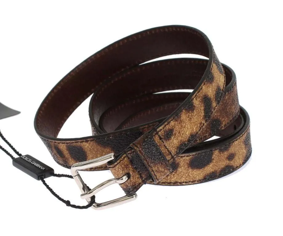 Brown Leopard Print Silver Buckle Belt