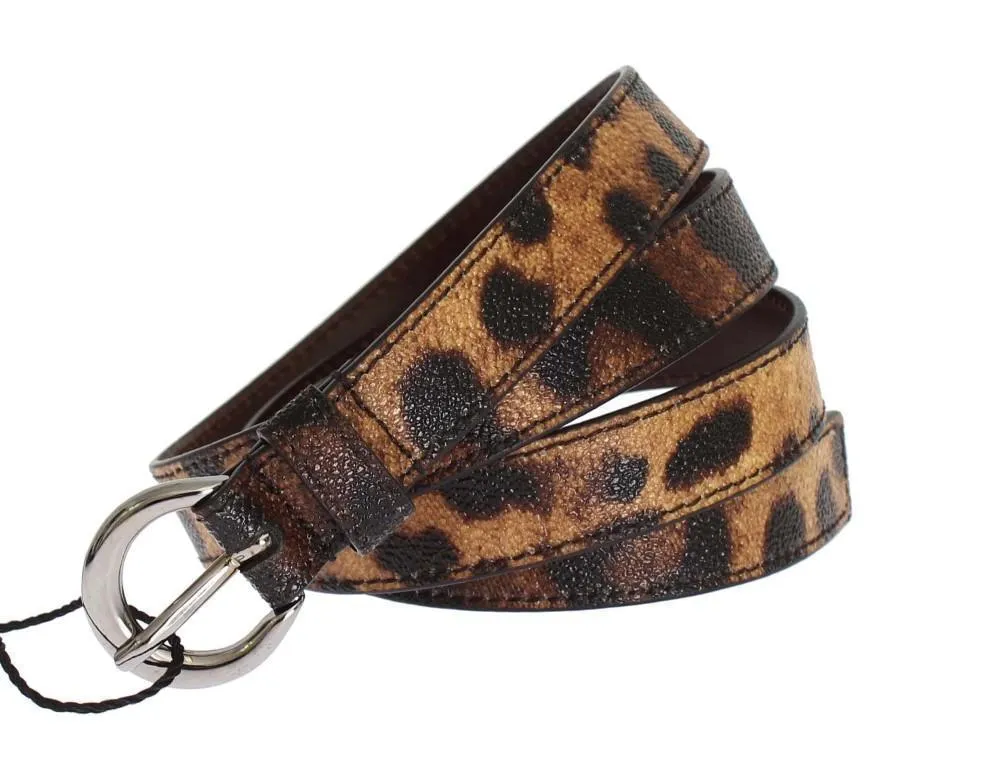 Brown Leopard Print Silver Buckle Belt