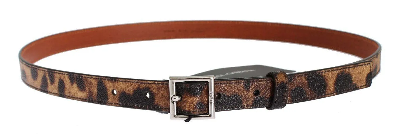 Brown Leopard Print Silver Buckle Belt